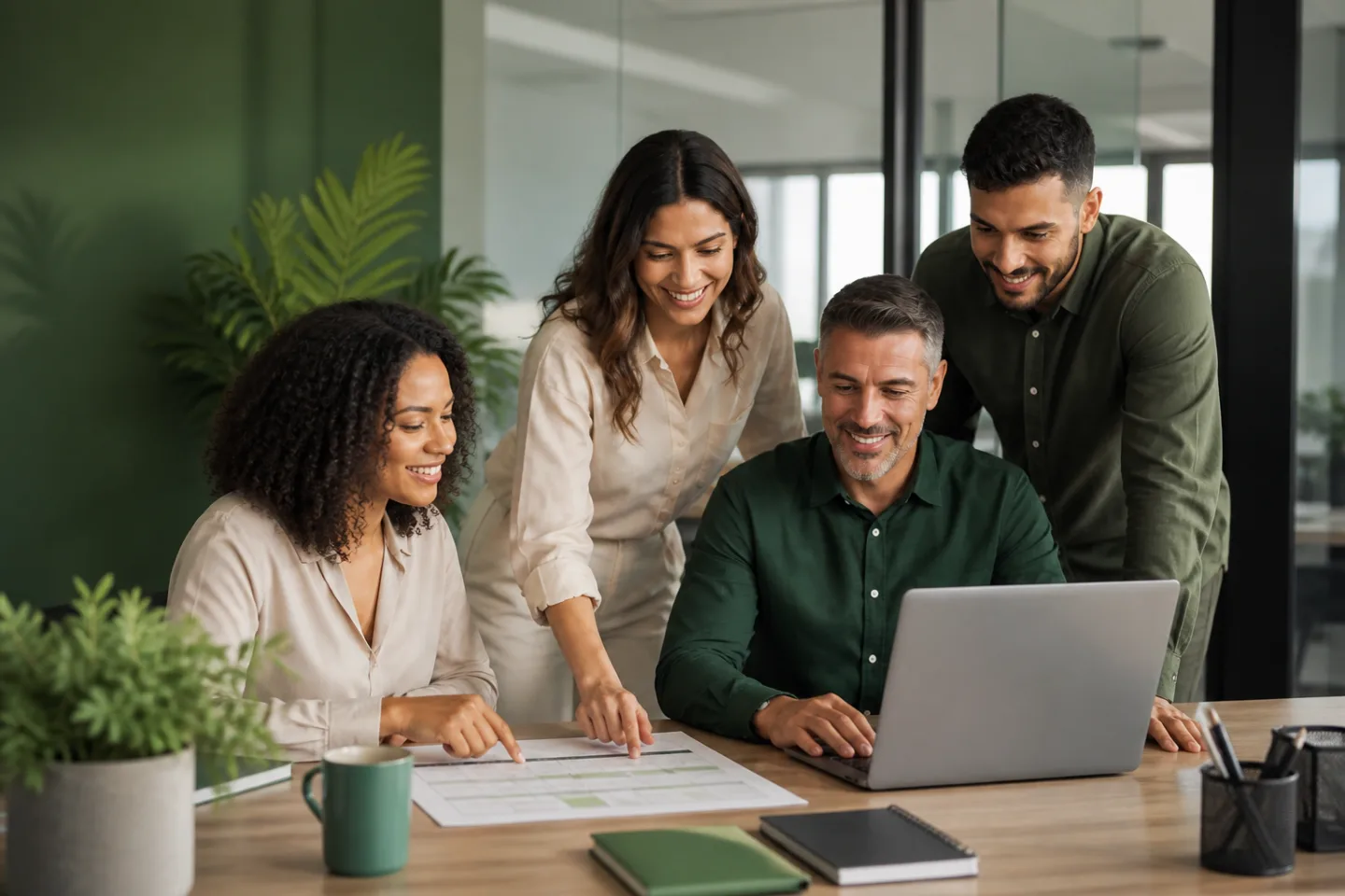Profissional de RH planejando férias com uma colaboradora em ambiente corporativo