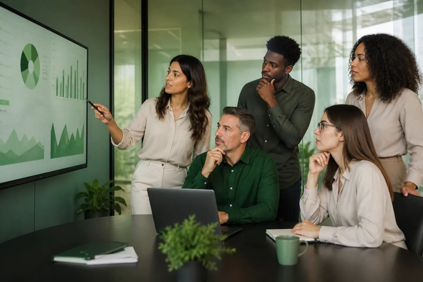 Lideranças analisando indicadores de pessoas e relatórios de RH